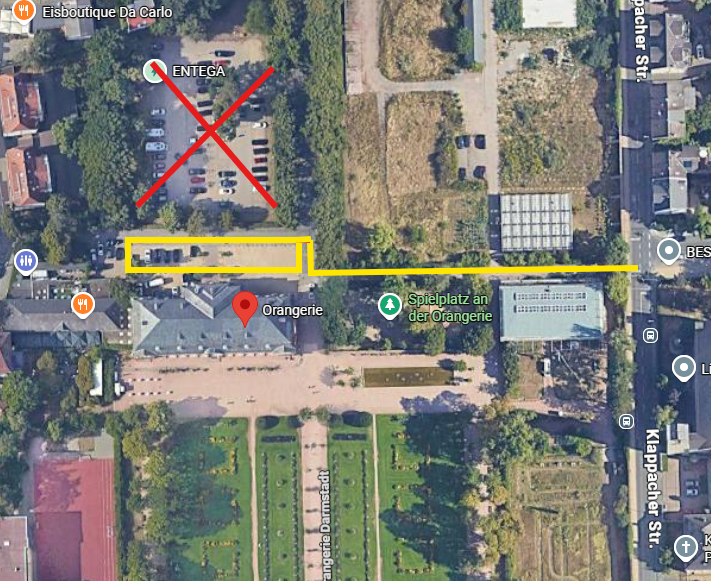 Anfahrt und Parkplatz Orangerie Darmstadt